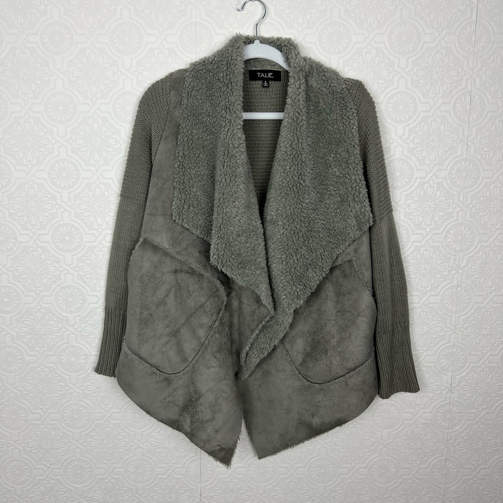 Talie Olive Green Sherpa Draped Cardigan